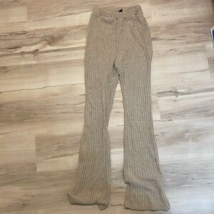 ribbed beige flare leggings